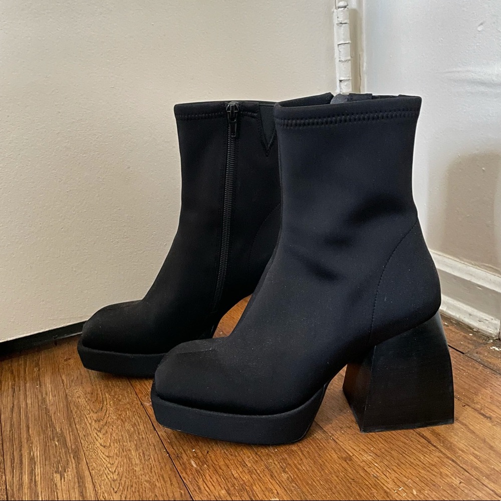 Jeffrey Campbell Dauphin Square Toe Boot in Black Neoprene